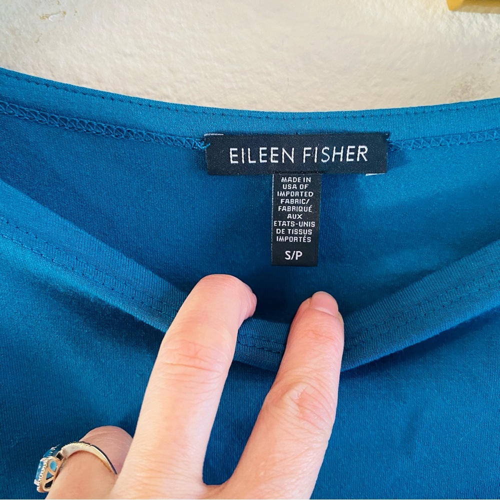 EILEEN FISHER Blue Jersey 3/4 Sleeve Tunic Top - Picture 3 of 4
